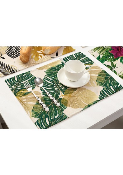 LM3617 32X42CM-KETEN 32X42CM Yeşil Tropikal Yapraklar Mutfak Mat Altın Baskı Bitki Yemek Masası Mat Coaster Pad Kase Fincan Isı Yalıtım Placemat (Yurt Dışından) indirimleri