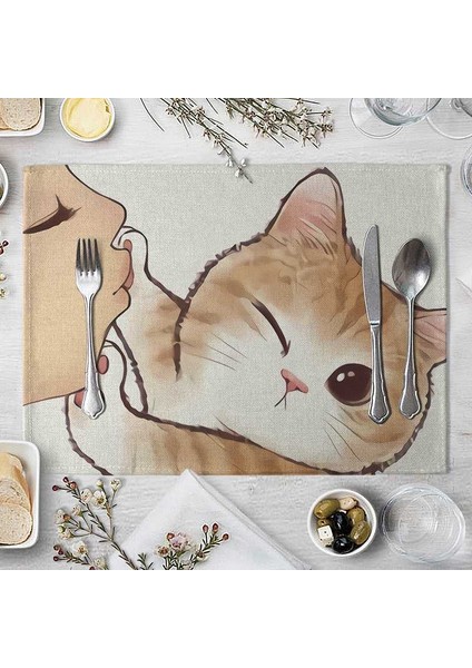 05 Dikdörtgen 32X21 cm Karikatür Kedi Placemat Pamuk Keten Masa Mat Kawaii Kediler Hayvan Desen Yer Paspasları Çocuklar Çocuklar Için Mutfak Yemek Coaster Pad (Yurt Dışından) modelleri