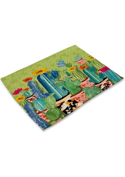 M 1 Adet Kaktüs Desen Placemat Yemek Masası Mat Pamuk Keten Içecek Coaster Kase Fincan Paspaslar Mutfak Pedleri 42*32 cm Ev Dekor MP0018 (Yurt Dışından)