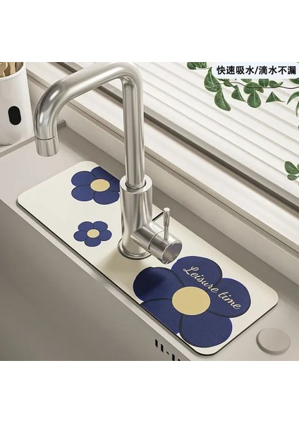 Stil 8 38X13 cm Klasik Lavabo Musluğu Drenaj Pedi Masa Mat Tuvalet Diatom Çamur Emici Ped Kaymaz Anti-Küf Mat Mutfak Tezgahı Yemek Için (Yurt Dışından)