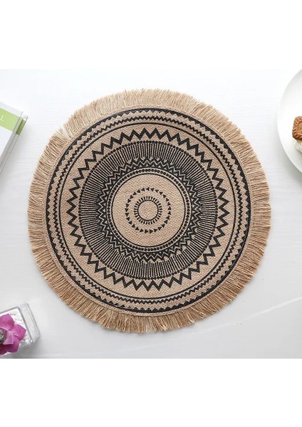 2CD-51001-022 Pamuk Keten Nakış Pedi Bulaşık Kahve Fincanı Masa Mat Yuvarlak 38 cm Iskandinav Tarzı Kaymaz Mutfak Placemat Coaster Ev Dekor 51001 (Yurt Dışından)