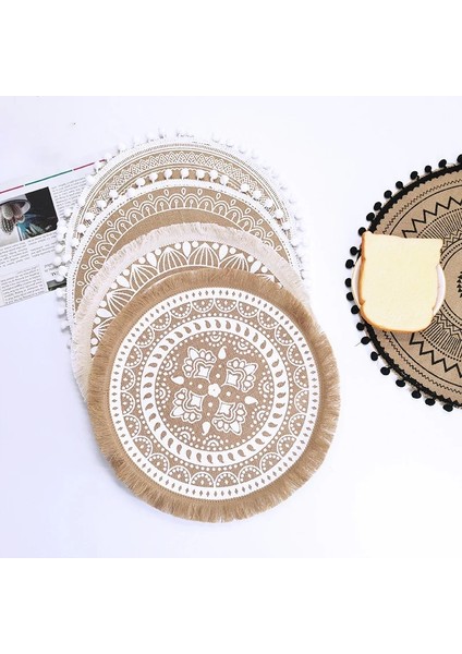 2CD-51001-022 Pamuk Keten Nakış Pedi Bulaşık Kahve Fincanı Masa Mat Yuvarlak 38 cm Iskandinav Tarzı Kaymaz Mutfak Placemat Coaster Ev Dekor 51001 (Yurt Dışından) fiyatları