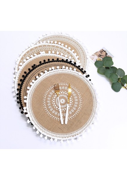 2CD-51001-022 Pamuk Keten Nakış Pedi Bulaşık Kahve Fincanı Masa Mat Yuvarlak 38 cm Iskandinav Tarzı Kaymaz Mutfak Placemat Coaster Ev Dekor 51001 (Yurt Dışından) modelleri