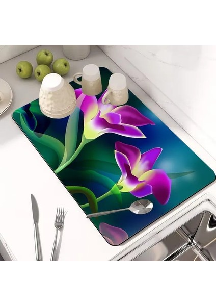 Tw-61-1 L 40X50CM Baskılı Bulaşık Kurutma Mat Süper Emici Kahve Drenaj Pedi Kauçuk Sofra Drenaj Pedi Hızlı Kuru Halı Mutfak Yemek Takımı Placemat (Yurt Dışından)