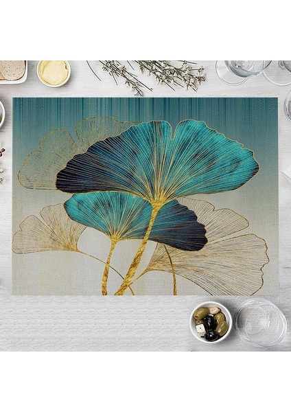 LM3692 32X42CM-KETEN 32X42CM Ginkgo Biloba Pamuk Keten Mutfak Placemat Nordic Baskı Coaster Pad Yeşil Yapraklar Bitki Yemek Masası Mat Kase Fincan Paspaslar (Yurt Dışından)