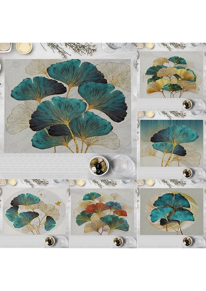 LM3692 32X42CM-KETEN 32X42CM Ginkgo Biloba Pamuk Keten Mutfak Placemat Nordic Baskı Coaster Pad Yeşil Yapraklar Bitki Yemek Masası Mat Kase Fincan Paspaslar (Yurt Dışından)