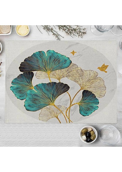 LM3692 32X42CM-KETEN 32X42CM Ginkgo Biloba Pamuk Keten Mutfak Placemat Nordic Baskı Coaster Pad Yeşil Yapraklar Bitki Yemek Masası Mat Kase Fincan Paspaslar (Yurt Dışından)