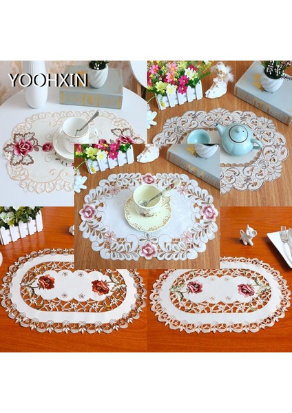 Bej 5 Oval 28X43 cm Sıcak Oval Gül Çiçek Nakış Masa Yer Mat Ped Kumaş Fincan Tabak Çay Kahve Altlığı Noel Düğün Placemat Bardak Altlığı Peçete Mutfak (Yurt Dışından)