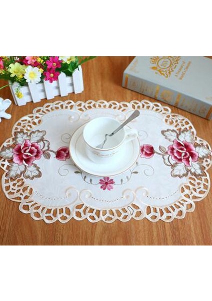 Bej 5 Oval 28X43 cm Sıcak Oval Gül Çiçek Nakış Masa Yer Mat Ped Kumaş Fincan Tabak Çay Kahve Altlığı Noel Düğün Placemat Bardak Altlığı Peçete Mutfak (Yurt Dışından)