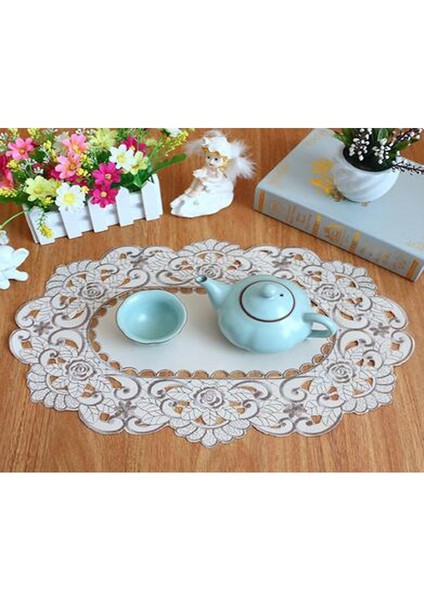 Bej 5 Oval 28X43 cm Sıcak Oval Gül Çiçek Nakış Masa Yer Mat Ped Kumaş Fincan Tabak Çay Kahve Altlığı Noel Düğün Placemat Bardak Altlığı Peçete Mutfak (Yurt Dışından)