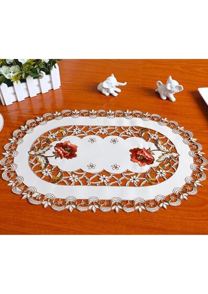 Bej 5 Oval 28X43 cm Sıcak Oval Gül Çiçek Nakış Masa Yer Mat Ped Kumaş Fincan Tabak Çay Kahve Altlığı Noel Düğün Placemat Bardak Altlığı Peçete Mutfak (Yurt Dışından)