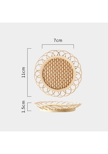 B 11X11 cm Bambu Dokuma Tabak Mat Içecek Fincan Bardak Çay Pedi Kaymaz Pot Tutucu Rattan Dokuma Fincan Mat Yemek Masası Placemat (Yurt Dışından)