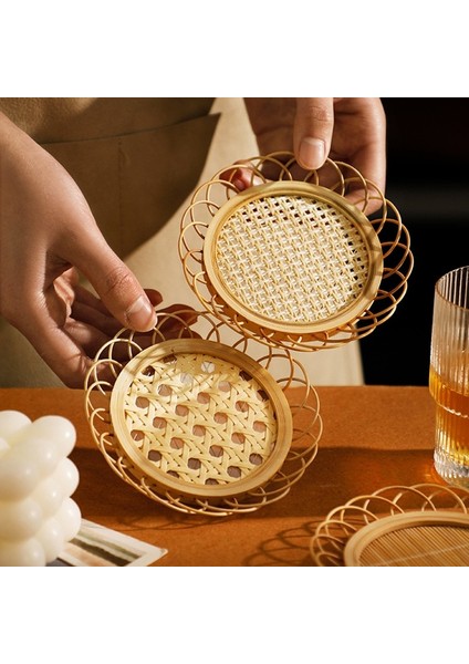 B 11X11 cm Bambu Dokuma Tabak Mat Içecek Fincan Bardak Çay Pedi Kaymaz Pot Tutucu Rattan Dokuma Fincan Mat Yemek Masası Placemat (Yurt Dışından)