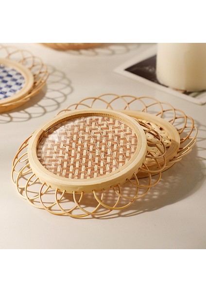 B 11X11 cm Bambu Dokuma Tabak Mat Içecek Fincan Bardak Çay Pedi Kaymaz Pot Tutucu Rattan Dokuma Fincan Mat Yemek Masası Placemat (Yurt Dışından)