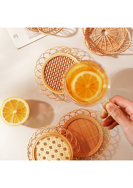 B 11X11 cm Bambu Dokuma Tabak Mat Içecek Fincan Bardak Çay Pedi Kaymaz Pot Tutucu Rattan Dokuma Fincan Mat Yemek Masası Placemat (Yurt Dışından)