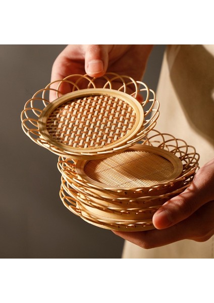 B 11X11 cm Bambu Dokuma Tabak Mat Içecek Fincan Bardak Çay Pedi Kaymaz Pot Tutucu Rattan Dokuma Fincan Mat Yemek Masası Placemat (Yurt Dışından)