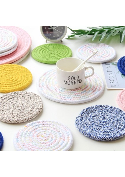 09 Yuvarlak 30 cm Pamuk Ipliği Yalıtım Placemat Dokuma Anti-Haşlanma Coaster Kase Mat Iskandinav Minimalist Pot Pedi Pamuk Halat Masa Mat (Yurt Dışından)