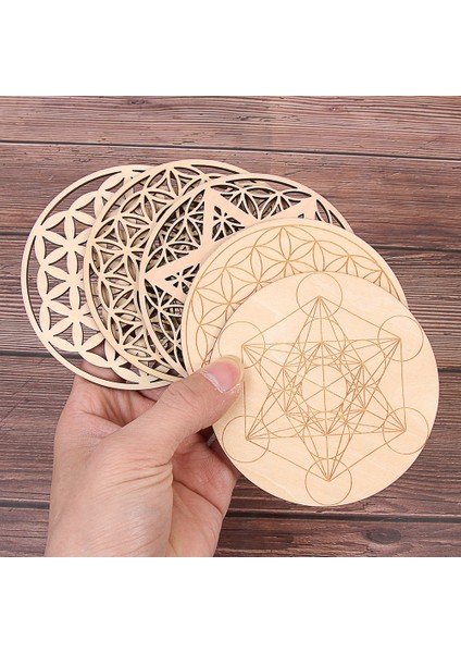 Stil 3-30.5cm Gösterisi Olarak 1 Adet Çakra Yaşam Çiçeği Doğal Sembol 7 Çeşit Ahşap Yuvarlak Kenar Daire Oyma Bardak Altlığı Taş Kristal Seti Dıy Dekor (Yurt Dışından)
