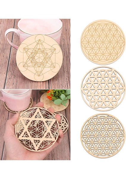 Stil 3-30.5cm Gösterisi Olarak 1 Adet Çakra Yaşam Çiçeği Doğal Sembol 7 Çeşit Ahşap Yuvarlak Kenar Daire Oyma Bardak Altlığı Taş Kristal Seti Dıy Dekor (Yurt Dışından)