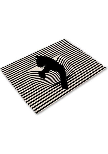 2CD-ML0016-18 Bkack Beyaz Kedi Desen Pamuk Keten Ped Yemek Masası Paspaslar Coaster Kase Fincan Mat Desen Mutfak Placemat Ev Dekor ML0016 (Yurt Dışından)