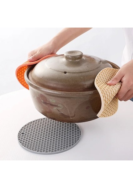 H 14.5cm 18/14CM Yuvarlak Silikon Masa Mat Ekstra Kalın Placemat Açık Kutular Petek Sıcak Ped Kahve Fincanı Altlığı Yaratıcı Mutfak Pot Tutucu (Yurt Dışından)