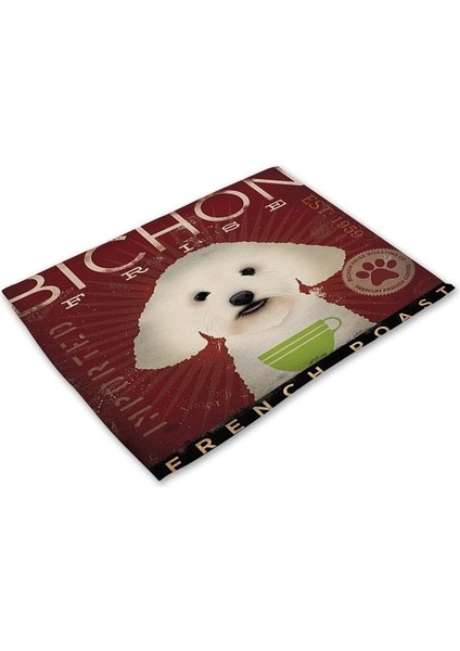 633 42X32 cm Sevimli Köpek Baskılı Keten Placemat Yer Mat Mutfak Masa Mat Yemek Masa Mat (Yurt Dışından)