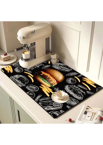 CJ06-9 Xl 40X60 cm Kahve Tasarım Bulaşık Kurutma Mat Süper Emici Mutfak Tezgahı Drenaj Pedleri Sofra Fincan Şişe Lavabo Su Geçirmez Kaymaz Paspaslar (Yurt Dışından)