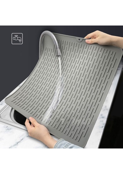 Gri 58.3X45.5 cm Dayanıklı Servis Altlığı Silikon Dikdörtgen Bulaşık Kurutma Mat Dayanıklı Yastık Pedi Mutfak Lavabo Kaymaz Pot Tutucu Bardak Yemekleri Coaster (Yurt Dışından)