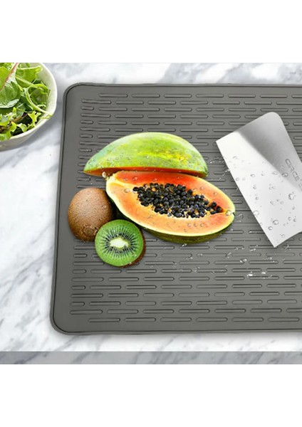 Gri 58.3X45.5 cm Dayanıklı Servis Altlığı Silikon Dikdörtgen Bulaşık Kurutma Mat Dayanıklı Yastık Pedi Mutfak Lavabo Kaymaz Pot Tutucu Bardak Yemekleri Coaster (Yurt Dışından)