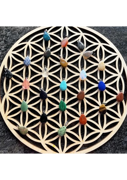 WD0099 10CM 1 Adet Çakra Hayat Çiçeği Doğal Sembol 14 Çeşit Ahşap Yuvarlak Kenar Daire Oyma Bardak Altlığı Taş Kristal Seti Dıy Dekor (Yurt Dışından)