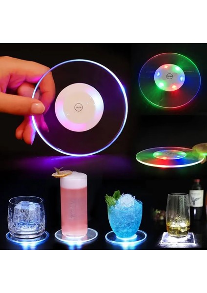 Yuvarlak Beyaz Işık LED Coaster Akrilik Bar Kokteyl Flaş Tabanı LED Paspaslar Kristal Ultra-Ince LED Işık Coaster Bar Masa Dekorasyon Aksesuarları (Yurt Dışından) modelleri