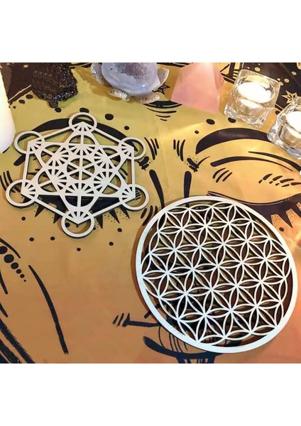 WD0137 20CM 1 Adet Çakra Hayat Çiçeği Doğal Sembol 18 Çeşit Ahşap Yuvarlak Kenar Daire Oyma Coaster Taş Kristal Seti Dıy Dekor (Yurt Dışından)