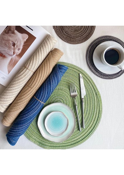 Gri B 36 cm 1 Adet Masa Placemats Yuvarlak Rami Yalıtım Pedi Keten Kaymaz Masa Paspasları Coaster Yemek Masası Mat Ev Dekorasyon Pedi (Yurt Dışından)