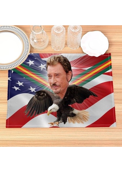 202302-01 30X40 cm Johnny Hallyday Placemat Pamuk Keten Kumaş Masa Paspasları Aile Yemeği Sofra Mutfak Masa Mat 30X40 cm (Yurt Dışından)