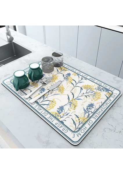Mavi 30X20CM Süper Emici Kahve Tabağı Mutfak Emici Drenaj Matı Kuru Mat Çabuk Kuruyan Banyo Drenaj Matı (Yurt Dışından)