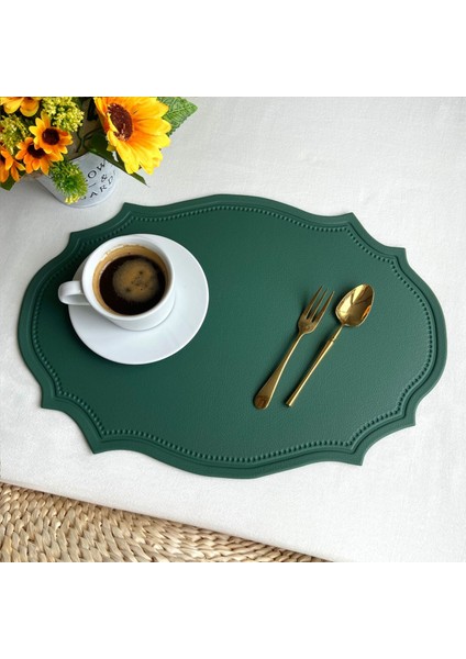 Yeşil 1 Adet Deri Servis Altlığı Sofra Pedi Düzensiz Retro Masa Mat Isı Yalıtımı Su Geçirmez ve Yağ Geçirmez Ev Yemek Pvc Plaka Mat (Yurt Dışından)