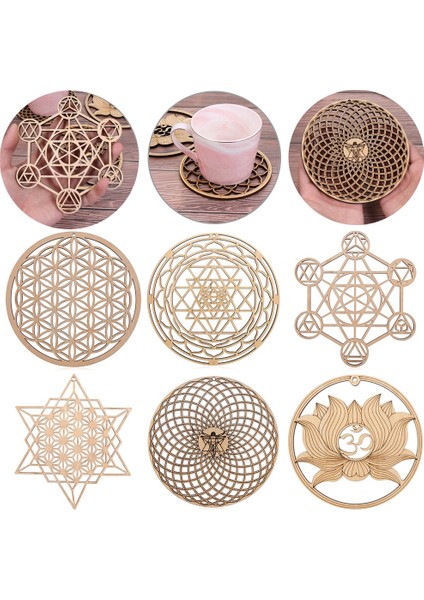 B-10 cm Günlük Renk Çakra Desen Yuvarlak Kenar Daireler Oyma Ahşap Stand Coaster Hayat Çiçeği Yeniden Yükle Taş Mutfak Sıcak Ped Mat Dekor (Yurt Dışından) modelleri