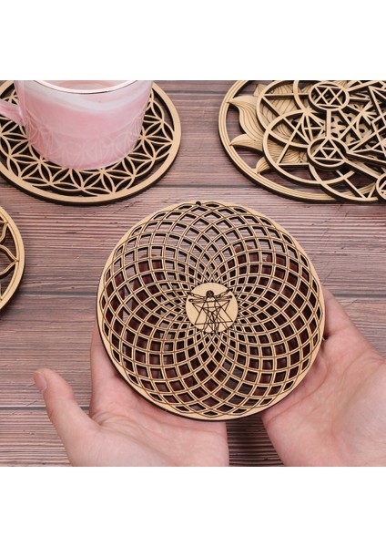 B-10 cm Günlük Renk Çakra Desen Yuvarlak Kenar Daireler Oyma Ahşap Stand Coaster Hayat Çiçeği Yeniden Yükle Taş Mutfak Sıcak Ped Mat Dekor (Yurt Dışından) indirimleri