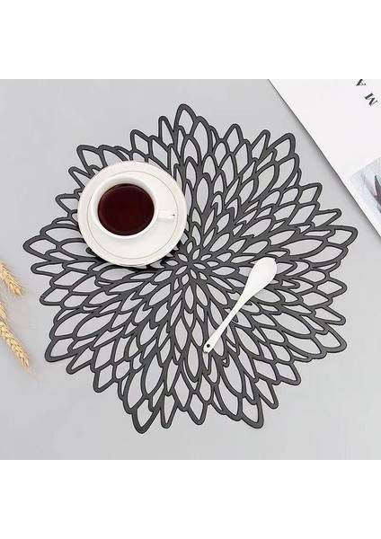 Siyah 38 cm 1 Adet Pvc Içi Boş Yalıtım Coaster Pedleri Masa Kase Mat Ev Yılbaşı Dekoru Isıya Dayanıklı Çiçek Şekli Placemat Yemek Masası (Yurt Dışından)