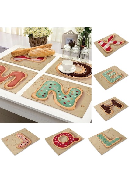 LE1161 Dikdörtgen 32X42CM 1 Adet Donut Yemek Mektubu Desen Mutfak Placemat Yemek Masası Paspaslar Çay Altlığı Pamuk Keten Pedleri Kase Fincan Mat 42*32CM Ev Dekor (Yurt Dışından)