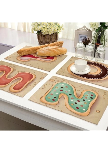 LE1161 Dikdörtgen 32X42CM 1 Adet Donut Yemek Mektubu Desen Mutfak Placemat Yemek Masası Paspaslar Çay Altlığı Pamuk Keten Pedleri Kase Fincan Mat 42*32CM Ev Dekor (Yurt Dışından)