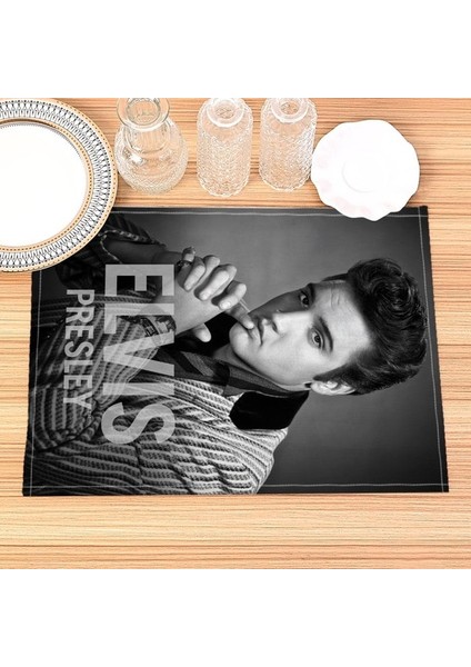 202302-17 30X40 cm Ev Dekor Elvis Presley Baskı Keten Yemek Masası Paspaslar Alfabe Mutfak Placemat 30X40 cm Bardak Pedleri Kase Fincan Mat (Yurt Dışından)