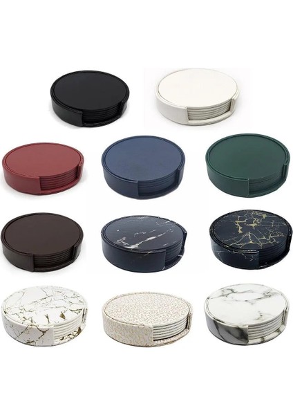 J 6 Adet/takım Suni Deri Mermer Bardak Altlığı Içecek Kahve Yuvarlak Fincan Masa Temiz Çay Kolay Placemats Tutucu Mat Pad To Pad E2H4 (Yurt Dışından)