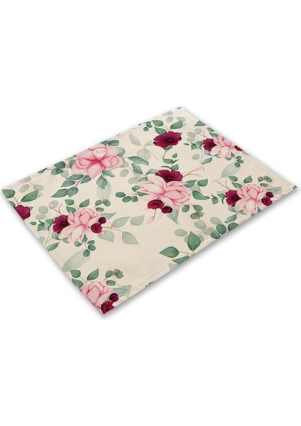 LM3611 32X42CM-KETEN 32X42CM Çiçek Mutfak Servis Altlığı Renkli Gül Çiçek Yemek Masası Mat Isı Yalıtım Fincan Kase Coaster Pad Ev Dekor Kahve Mat (Yurt Dışından)