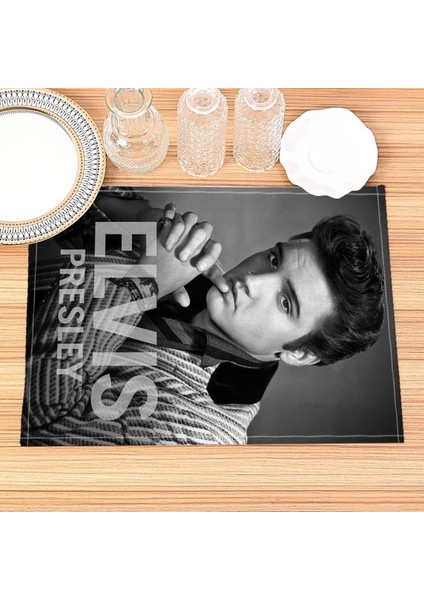 202302-23 30X40 cm Ev Dekor Elvis Presley Baskı Keten Yemek Masası Paspaslar Alfabe Mutfak Placemat 30X40 cm Bardak Pedleri Kase Fincan Mat (Yurt Dışından)