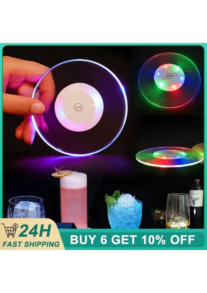 Kare Renkli Işık 10X10X0.3 cm 2/1 Adet Akrilik LED Bardak Altlığı Plastik Masa Paspasları Kristal Ultra-Ince LED Işık Coaster Mutfak Kokteyl Flaş Bar Tabanı (Yurt Dışından)