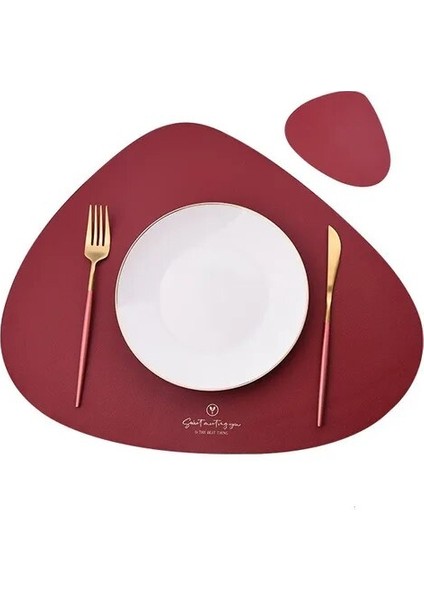 Kırmızı 45X37 cm Bardak Altlığı ile Inyahome Pu Deri Çift Taraflı Servis Altlığı ve Bardak Altlığı Seti Yükseltilmiş Kahve Paspasları Ev Mutfak Yemek Masası Yer Paspasları Nordic (Yurt Dışından)