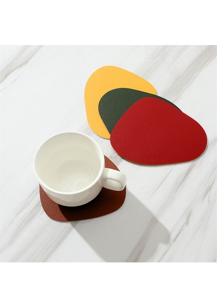 Sarı 13.8cm x 11.2cm Iki Renkli Coaster Iskandinav Tarzı Ins Deri Pvc Çay Altlığı Otel Mobilyaları Düzensiz Su Geçirmez Yalıtım Pedi (Yurt Dışından) fırsatları
