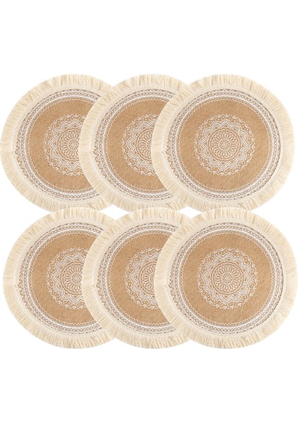 Stil 6 L 6'lı Set Boho Yuvarlak Servis Altlığı Mutfak Plaka Paspas Koşucular Yemek Masası Için Mandala Bohem Çuval Bezi Daire Placemats 15 Inç (Yurt Dışından)