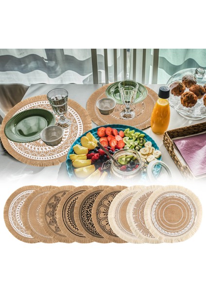Stil 6 L 6'lı Set Boho Yuvarlak Servis Altlığı Mutfak Plaka Paspas Koşucular Yemek Masası Için Mandala Bohem Çuval Bezi Daire Placemats 15 Inç (Yurt Dışından)